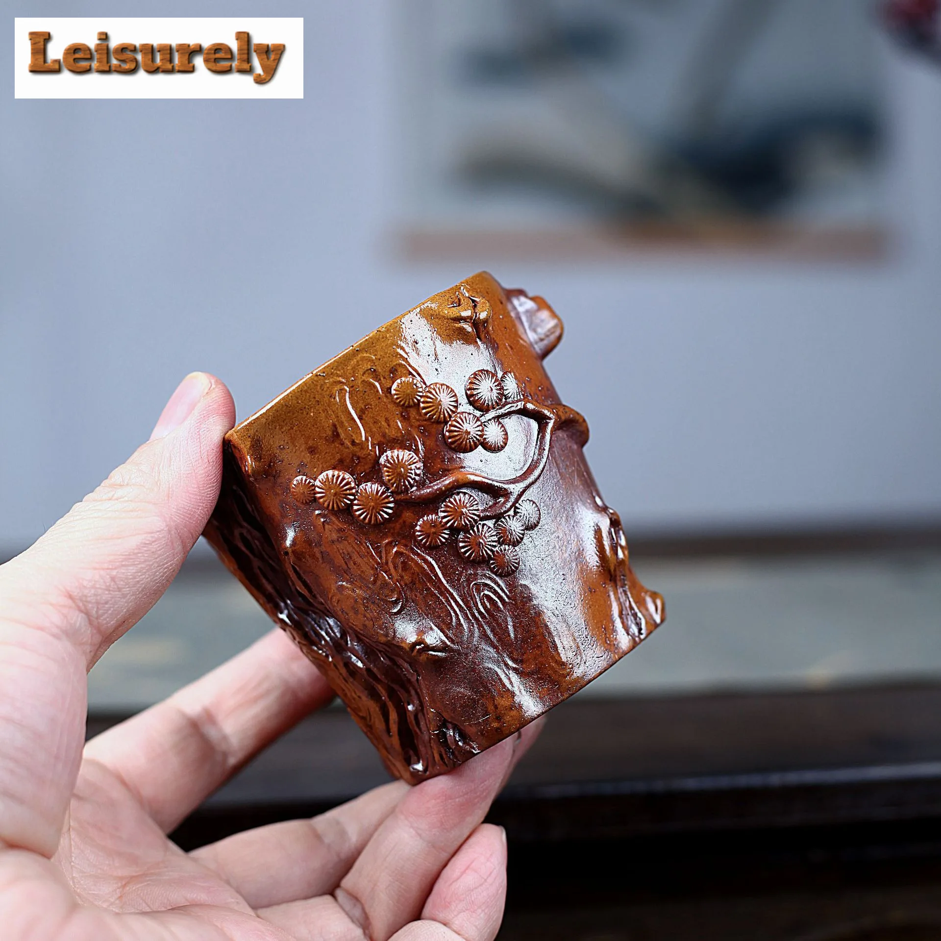 140ml Purple Clay Wood-fired Porcelain Tree Stump Teacup Japanese Tea Bowl Tea Pair Tea-tasting Fragrance Cup Chazhan Master Cup