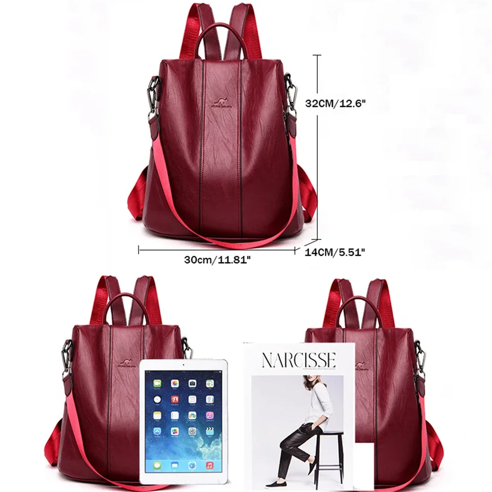Womens Backpack Anti-theft Leather Vintage Shoulder High Capacity Travel School
