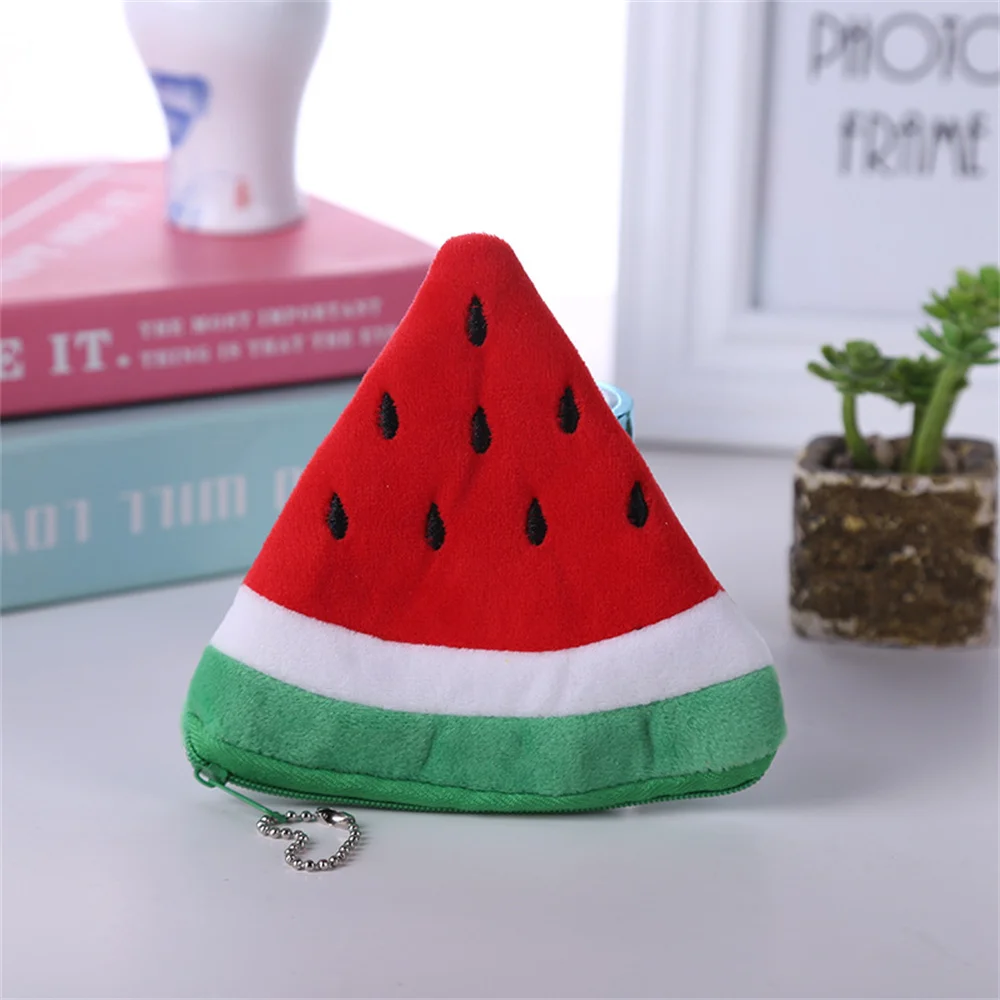 Soft Plush Women Coin Purse Watermelon Orange Fruit Mini Cute Oval Zipper Children Girl Coin Wallet Usb Cable Headset Bag