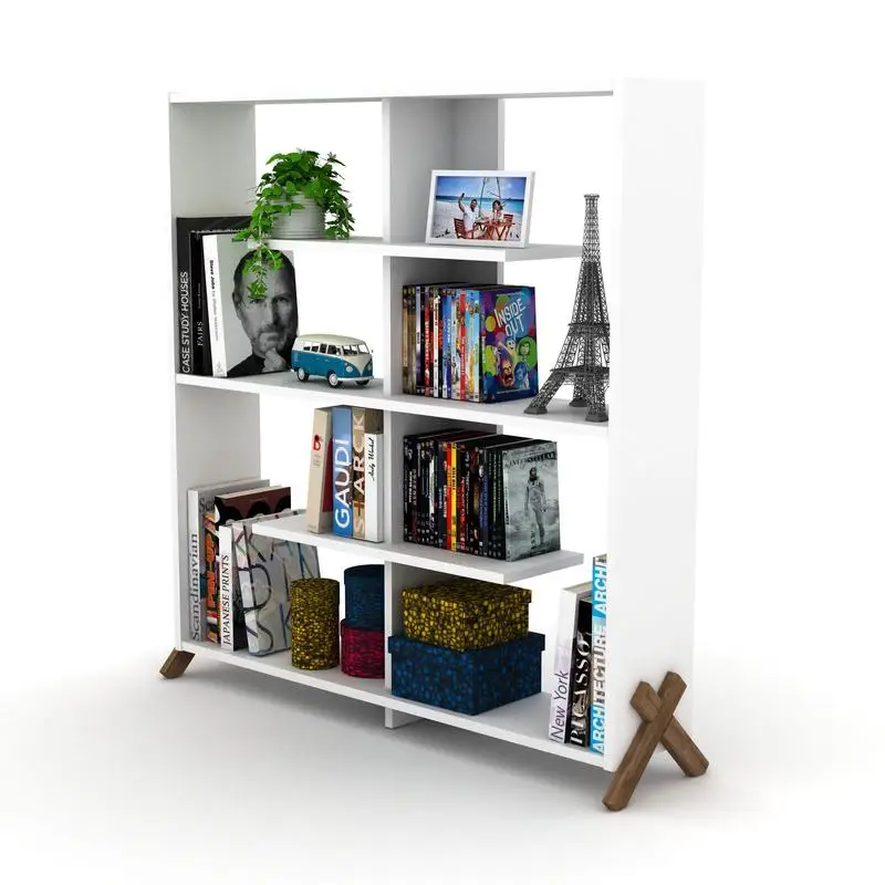 

Toolyy Storage Holders Racksme Etagere Open Back Rooms Modern Bookcases Large Bookshelf Organizer, Walnut/White