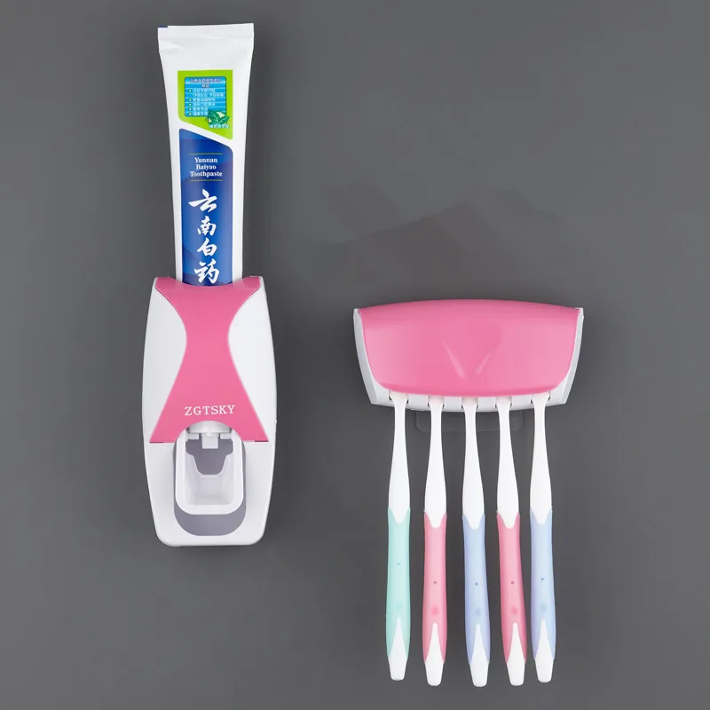 1 Pair Tooth Brush Holder Automatic Toothpaste Dispenser Holder Toothbrush Wall Mount Rack Bathroom Tools Set