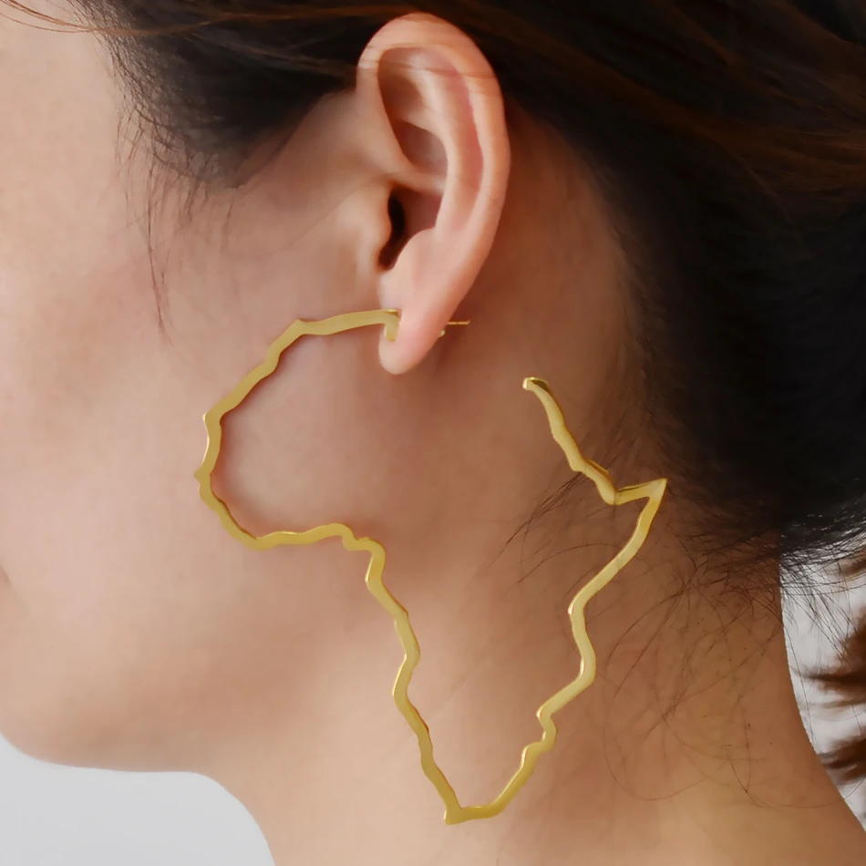 7CM/9CM Outline Africa Map Big Earrings Exaggerate Earring African Jewelry Traditional Ethnic Hyperbole Earrings #201121 2