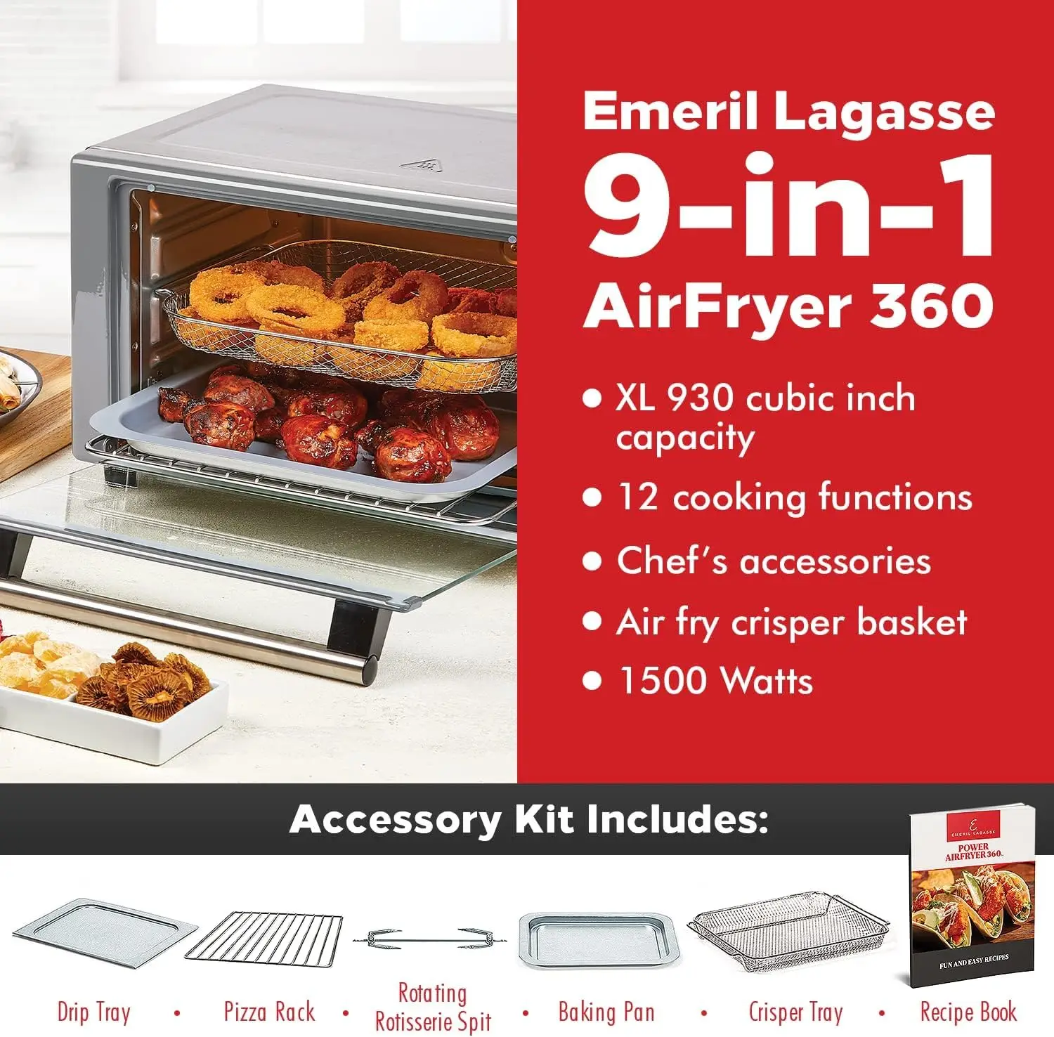 Lagasse Everyday 360 Air Fryer, 360&deg; Quick Cook Technology, XL capacity,12 Pre-Set Cooking Functions including Bake, Roti