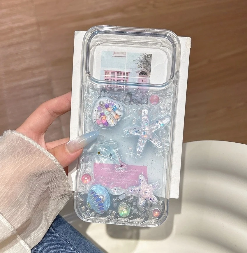 Glitter 3D Cute Phone Case with Bling Starfish Shockproof Protector Cover