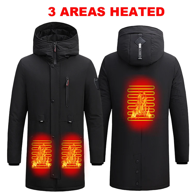 Fashion Long Heated Jacket Men USB Heating Jackets Smart Thermostat