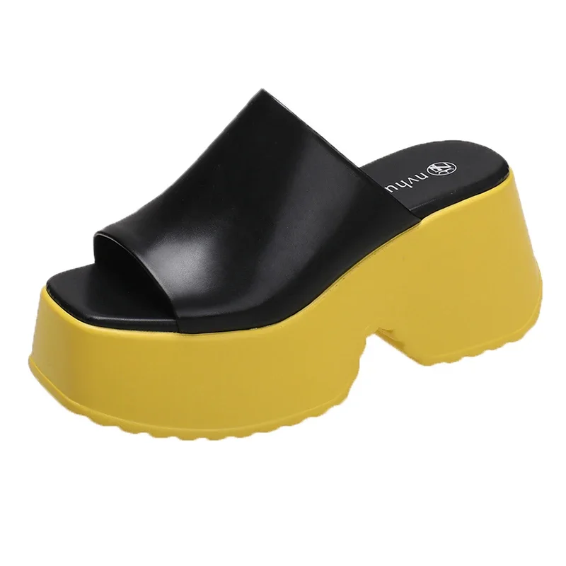 

New Women's Chunky Platform Sandals Fashion 8CM Wedge Heels Slippers for Women Summer 2024 Non Slip Thick Sole Beach Flip Flops