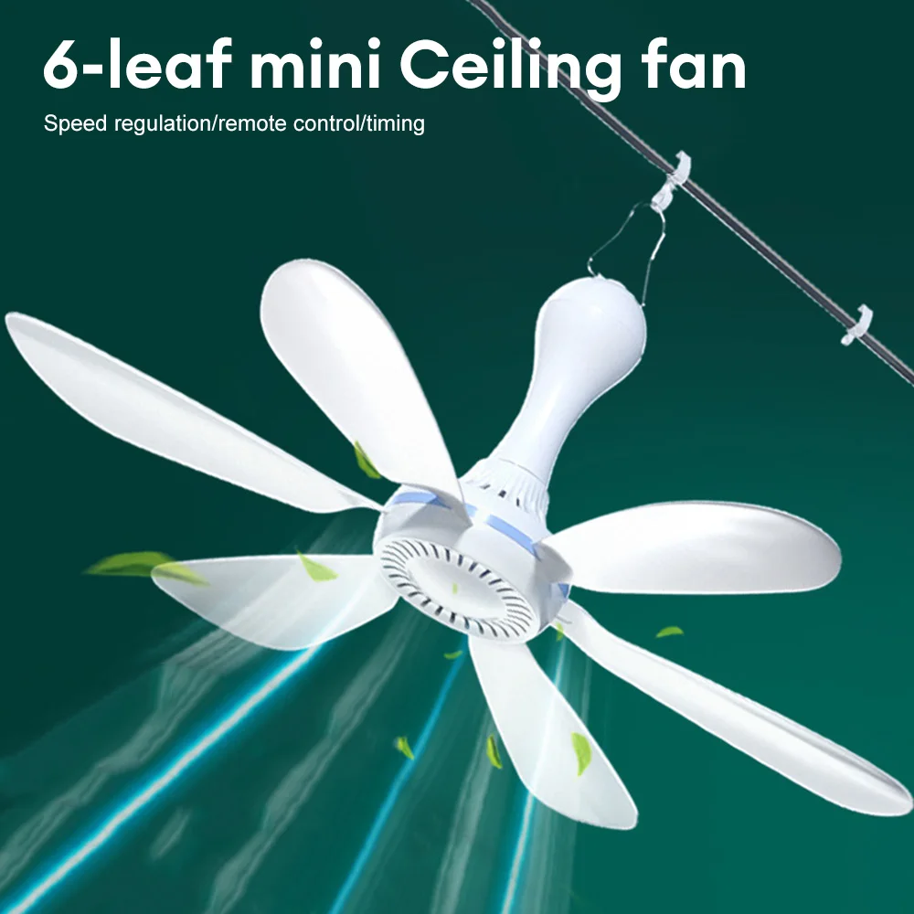 Ceiling Fan Silent 6 Leaves USB Powered Ceiling Canopy Fan with Remote Control Timing 4 Speed Hanging Fan for Camping Bed Dormitory Tent Electric Fan