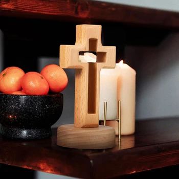 Holy Church Religious Ornament Statue Cross Wood Crucifix Standing Jesus Wall Wooden Religious Christian Table Decoration Gifts 1