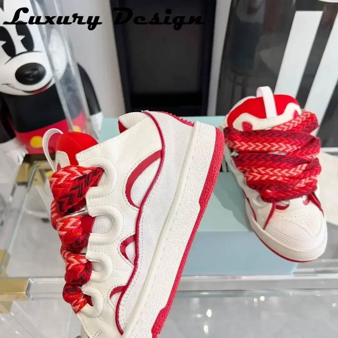New Club Sneakers Women Mixed Colors Designer Luxury Sneakers Platform Real Leather Top Quality Men Brand Trainer Thick Shoelace 4
