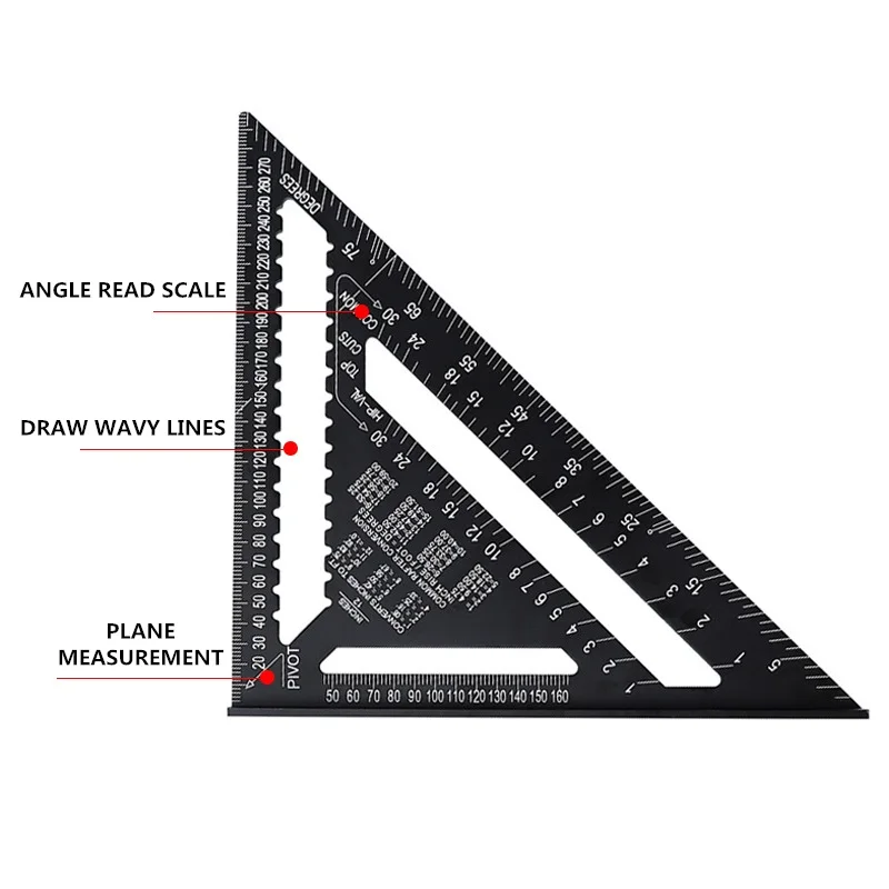 12 inch Speed Square Metric Triangle Ruler Aluminum Alloy Measuring Ruler Woodworking Angle Protractor Building Framing Tools 4