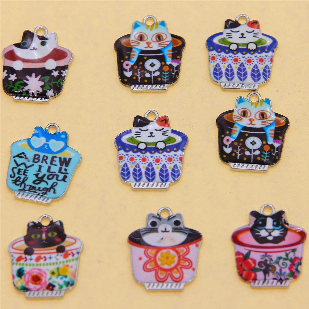 10pcs Fashion Enamel Cup Cat Charm for Jewelry Making Earring