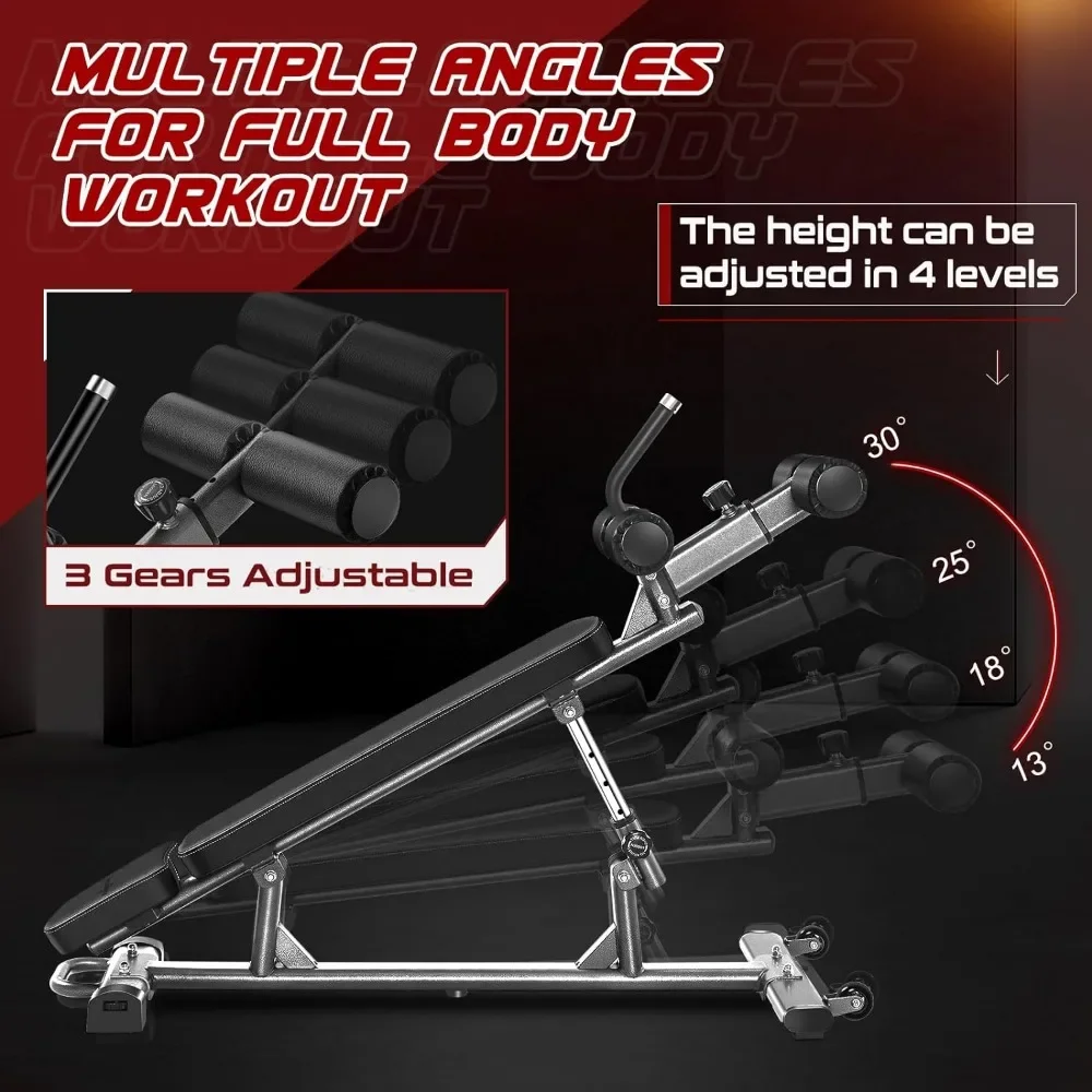 Sit-Up Bench with 4 Adjustable Heights and Reverse Crunch Handle, Adjustable Weight Bench and Flat, Incline Decline Press