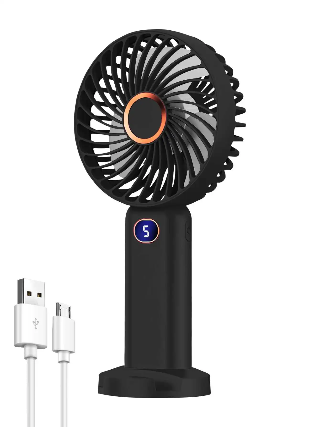 Compact USB Rechargeable Handheld Fan with Digital Display and 5-Speed Settings