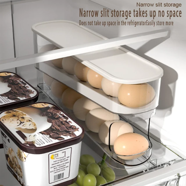 Support à œufs pour réfrigérateur, distributeur automatique d'œufs à roulement continu, distributeur d'œufs en plastique transparent, organisateur d'œufs empilable avec plateau intérieur à libération rapide pour l'organisation et le rangement 1