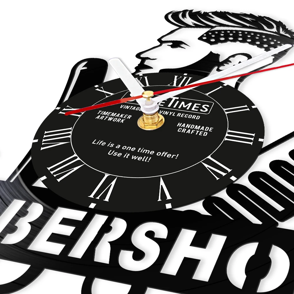 Custom Barber Shop Name Sign Vinyl Record Wall Clock For Man
