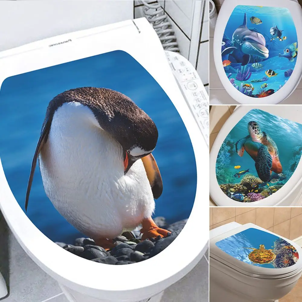 M227 Fish Animals Seabed Ocean Toilet Sticker Bathroom Toilet Cover Sticker Wall Stickers Wc for Home Decoration