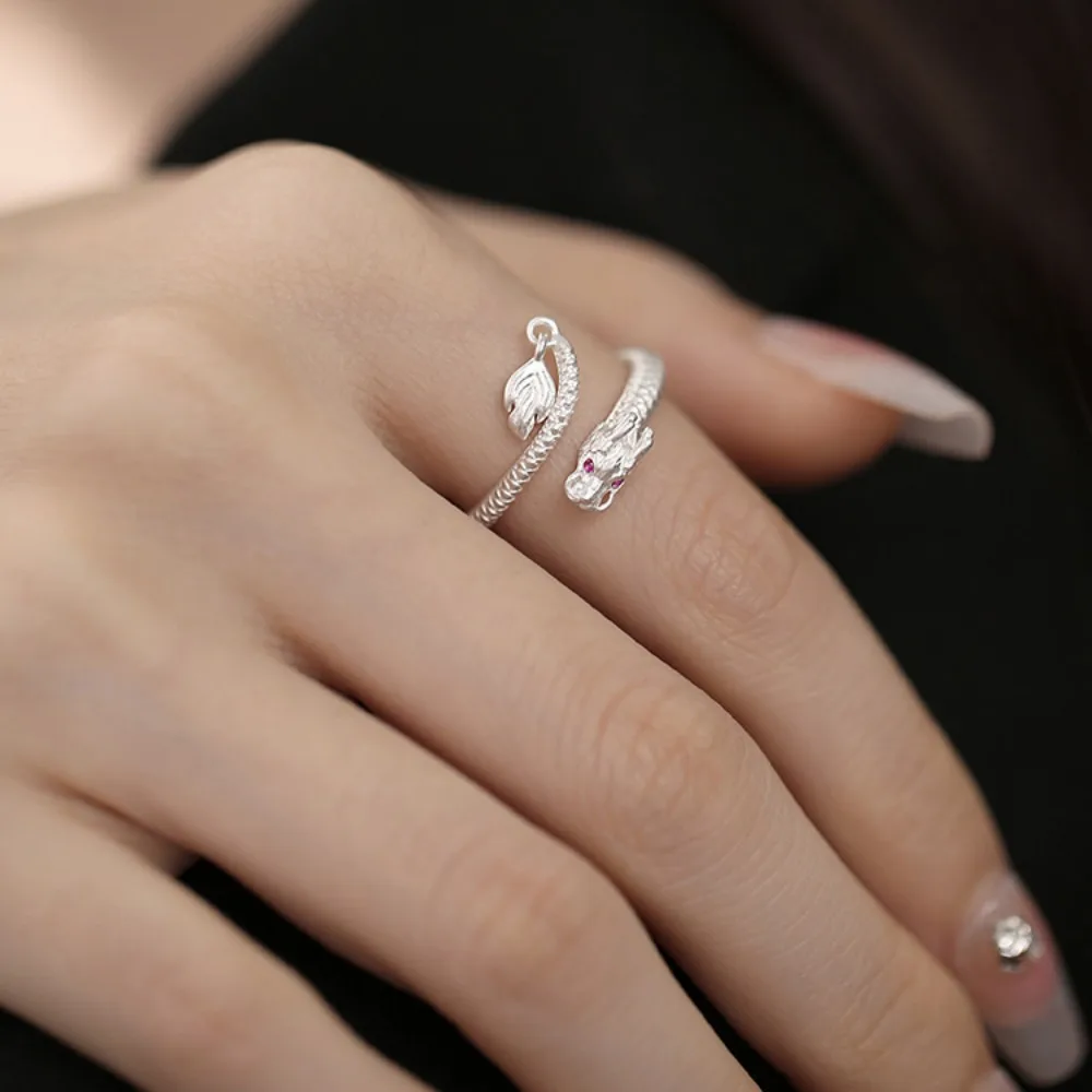 Gold Color Dragon Swing Tail Finger Rings for Women Size Adjustable Retro Personality Jewelry Accessories Party Gifts