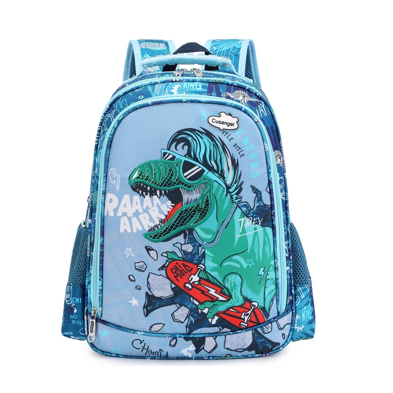 Sarja Estampada Impermeável Painel Mochila + Estojo Bebê Dino Xadrez Textura  Azul