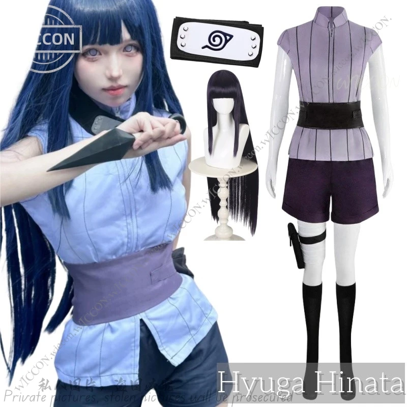 ‪‪♥ フルセット NARUTO 日向ヒナタ コスプレ ‪♥ 日向日向ヒナタコスプレ衣装女性用ウィッグ、ヘッドバンド、ハロウィン