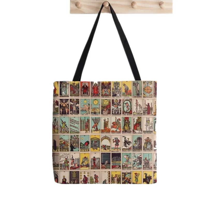 Women Shopper bag Tarot the Death Printed Kawaii Bag Harajuku Shopping Canvas Shopper Bag girl handbag Tote Shoulder Lady Bag