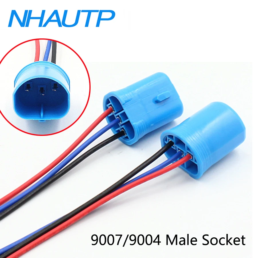 

NHAUTP 2Pcs 9004 9007 Male Plug Connector HB1 HB5 Car Headlight Socket Adapter Wiring Harness