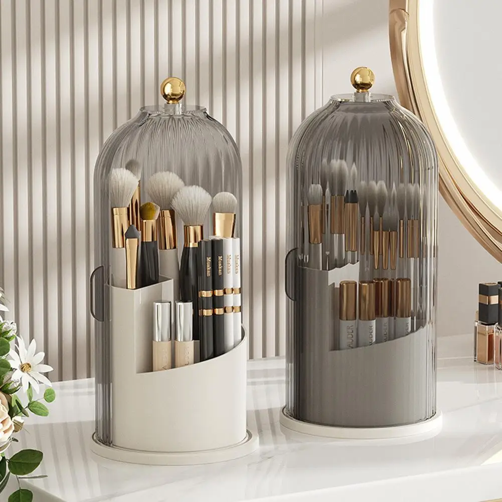 

360° Rotating Makeup Brush Holder With Lid Luxury Cosmetic Organizer Lipstick Eyebrow Pencil Holder Eye Shadow Storage Box