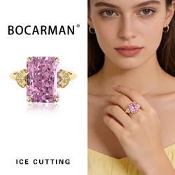 Mint Green Zircon Rectangular Vintage Wedding Ring - Colorful Statement Cocktail Jewelry (D - pink)