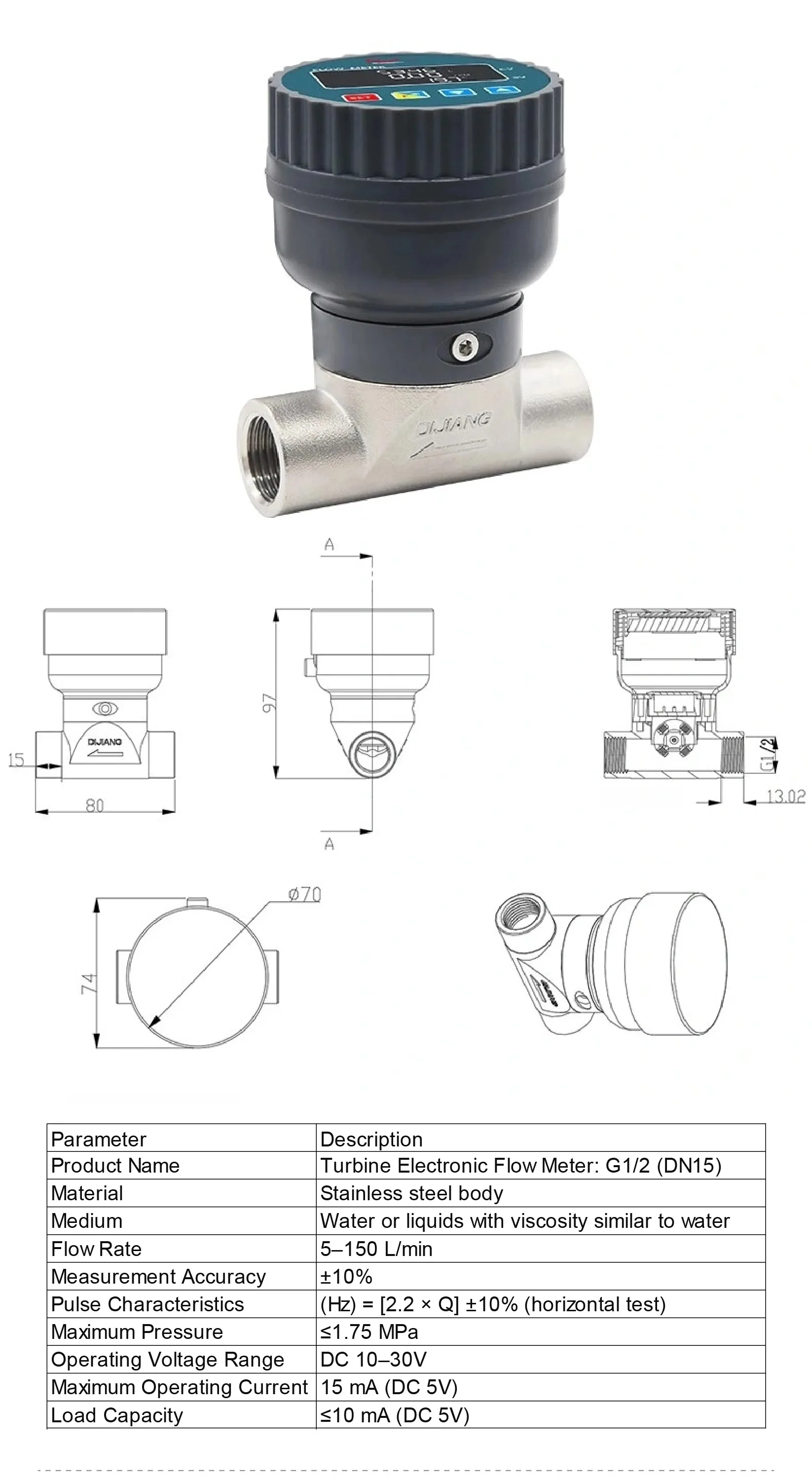 RS485 Stainless Steel Digital Display Flow Meter High Precision Liquid Water Flo