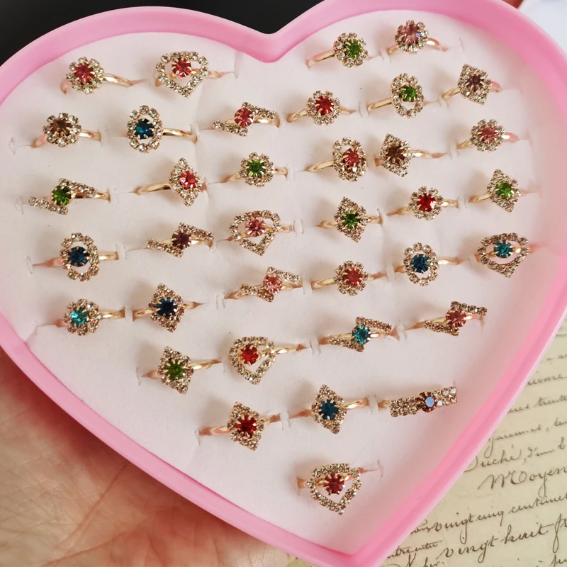 Finger Ring Adjustable Kids Alloy Heart Crystal For Children Girls