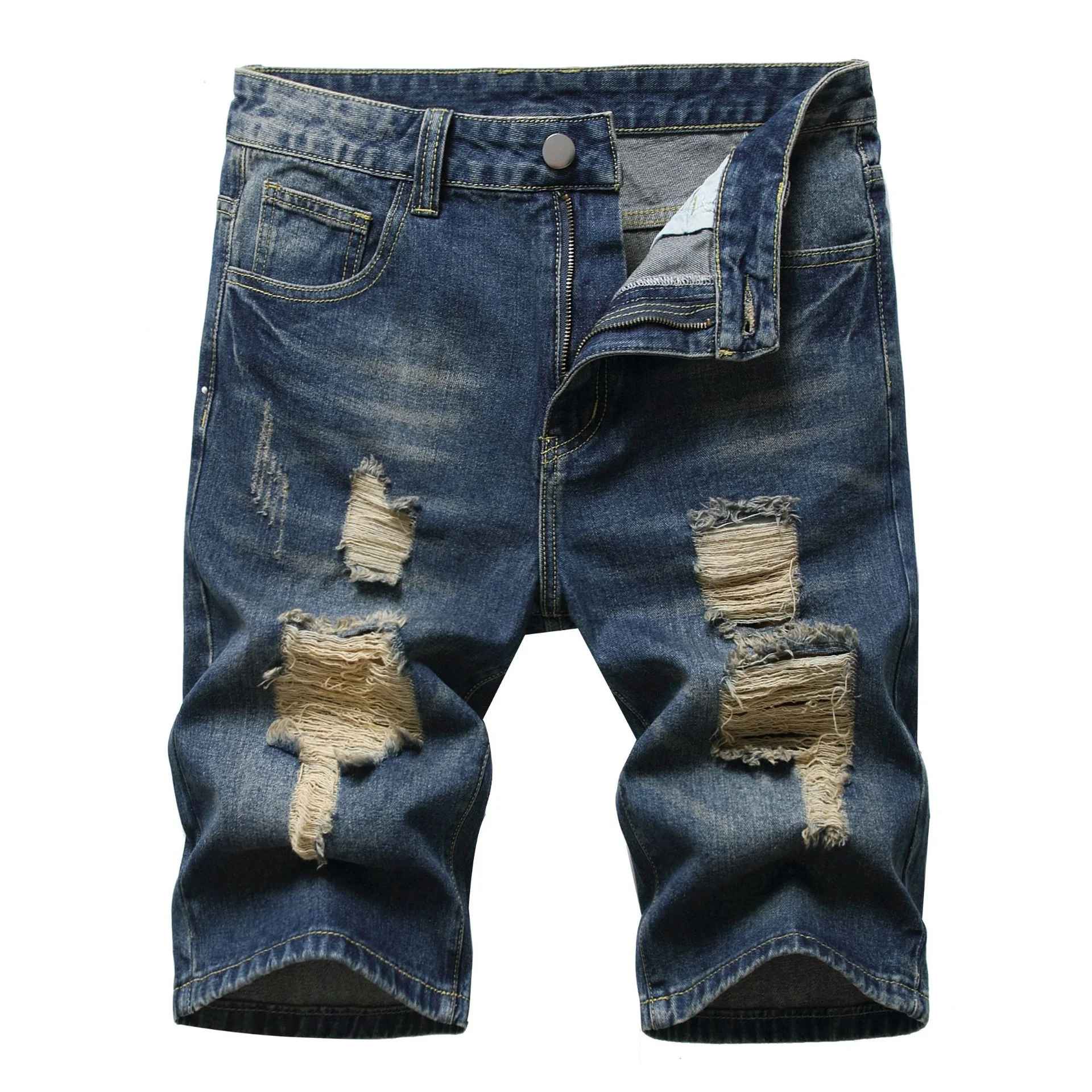Men Jeans Shorts Rip Curl Fashion Plus Size Vintage Summer Men Ripped Jeans Turn Up Cuff Fifth Pants Denim Shorts
