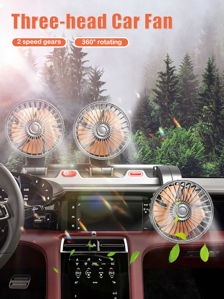 

Universal Car Fan Triple-Head 5V/12V/24V Car Cooling Fan 360-Degree Adjustable 2 Gear with Aroma Diffuser for Car Truck Home
