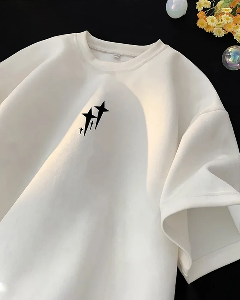 Moda al aire libre y ropa casual Camiseta de mujer Y2K camisa diseñada con estrellas algodón de alta calidad cómodo y suelto top para hombre