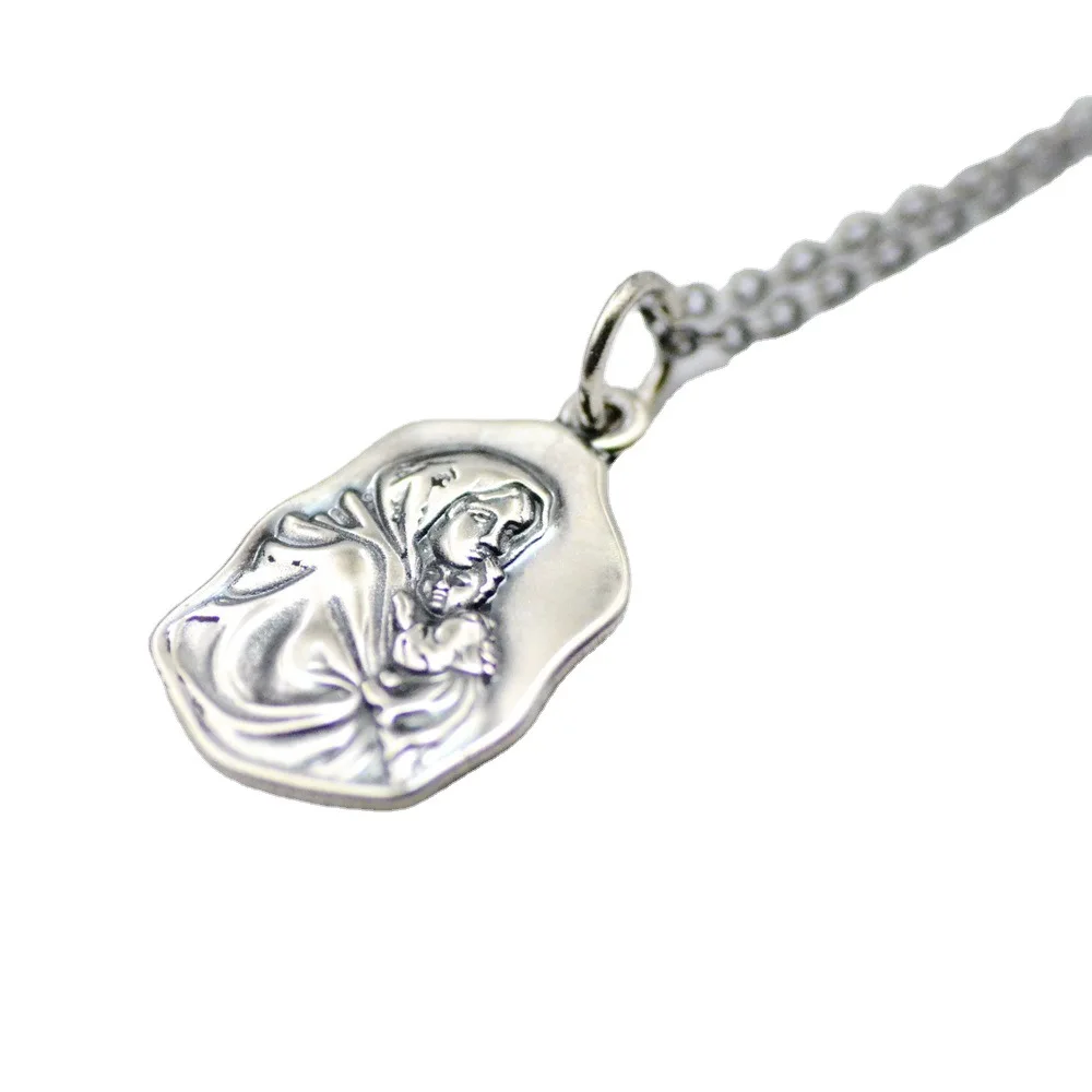 S925 Sterling Silver Charms Pendants For Women Men New Fashion Square Relief Virgin Mary Image Amulet Jewelry Lover Gift