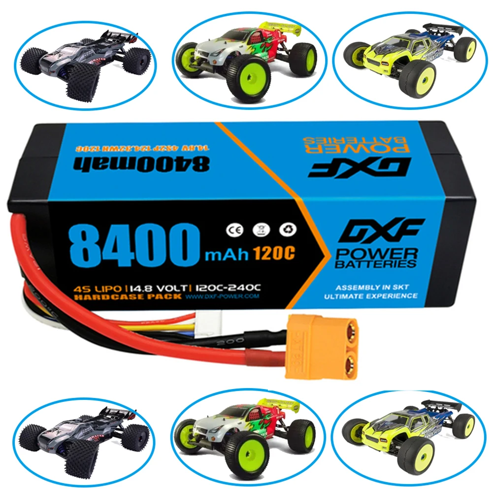 

DXF 4S Lipo Battery 14.8V 8400mAh 120C Blue Version Graphene Racing Series HardCase for RC Car Truck Evader BX Truggy 1/8 Buggy