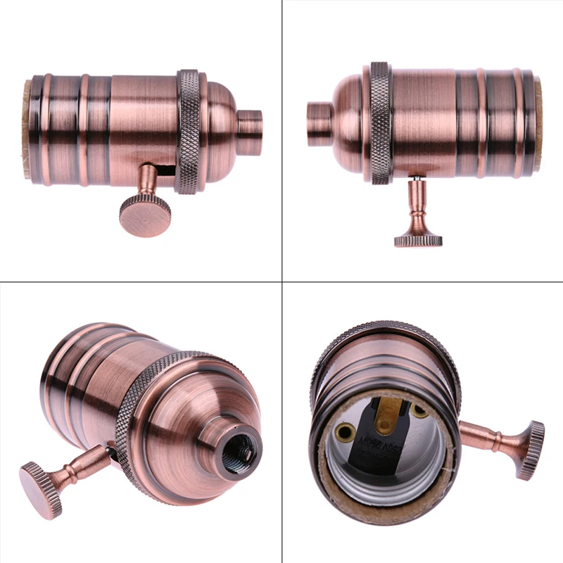 Vintage E27 Lamp Base Copper DIY Lampholder With Switch Edison Vintage Lighting Screw Socket Antique Brass Lamp Holder Fixture