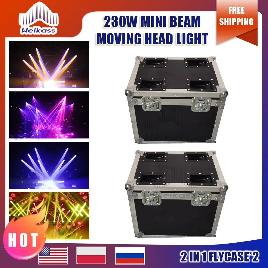 0 Tax 2Pcs Fly Case Per Mini 230W Beam 7R Moving Head Light Beam Stage Lights 230W 7R Beam Wash Spot Dj Disco Club