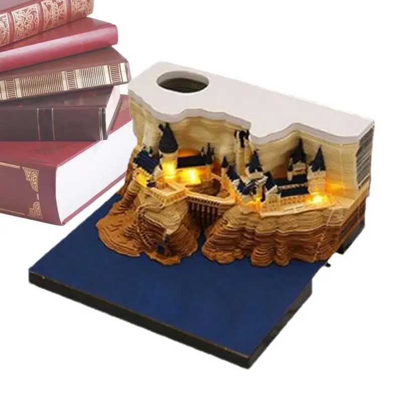 

3D Memo Pad Calendar 2024 Magical Castle 3D Notepad With Lights Tear Away Calendar Sculpture Timepiece Calendar Carving Art