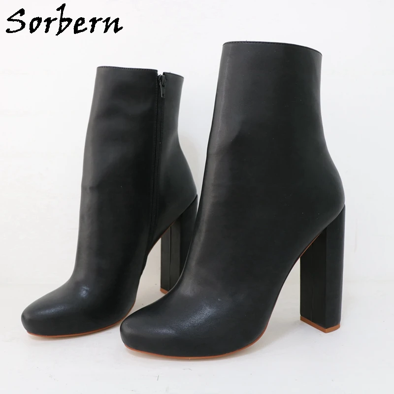 

Sorbern 15Cm Block High Heel Ankle Boots Women Round Toe Chunky Heeled Plus Size Us17 Unisex Shoes Winter Style Custom Eu33-Eu48