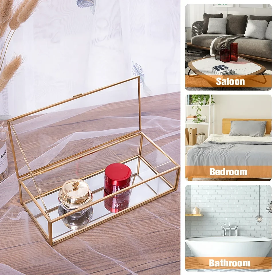 Sumnacon Gouden Vintage Glas Gevlekte Doos Rechthoek Sieraden Ringen Armband Display Organizer Home Deco (Klein