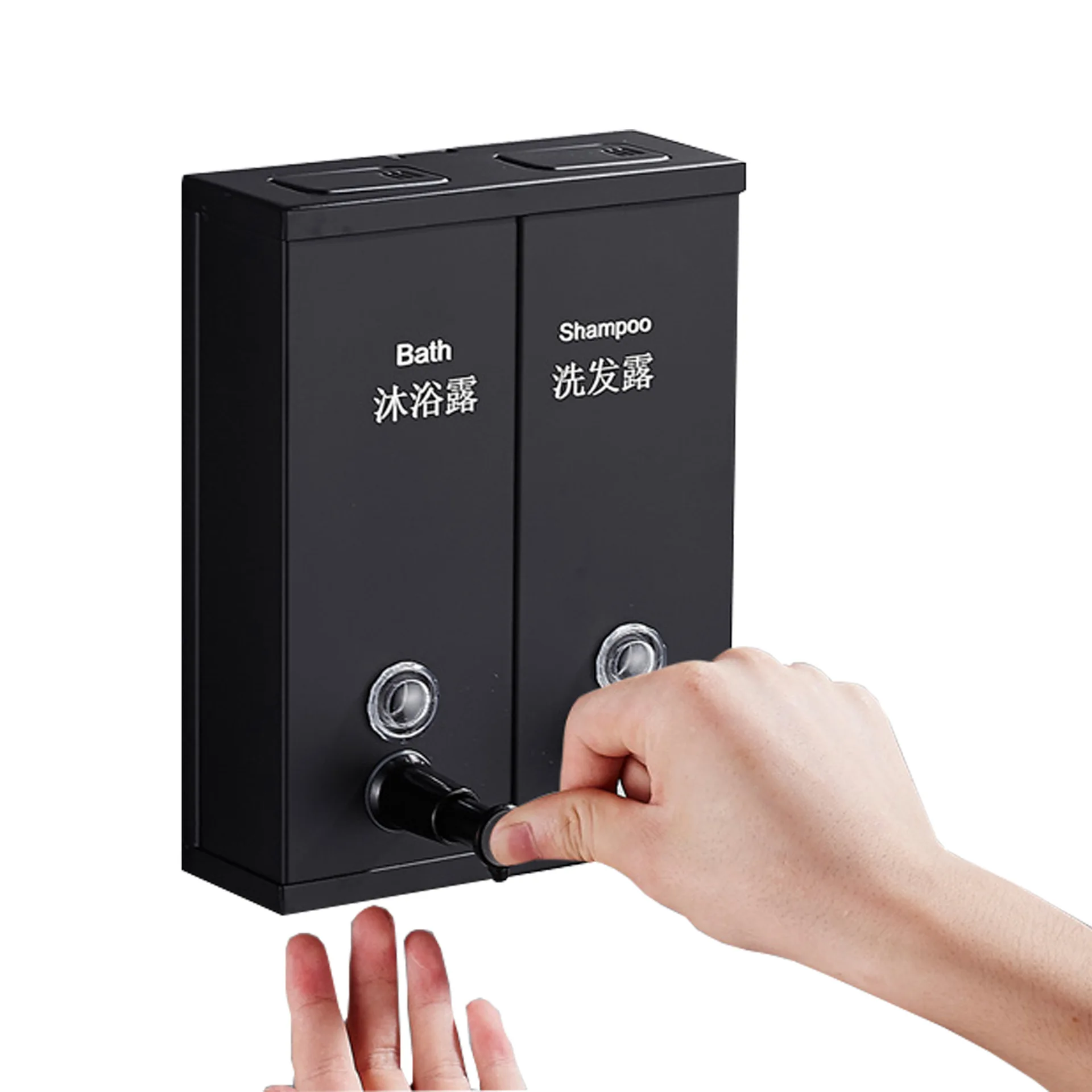 

Black 304 Stainless Steel Hotel Double Head Wall-mounted Soap Tank 1500ML Hand Washing Liquid Bottle Discharger