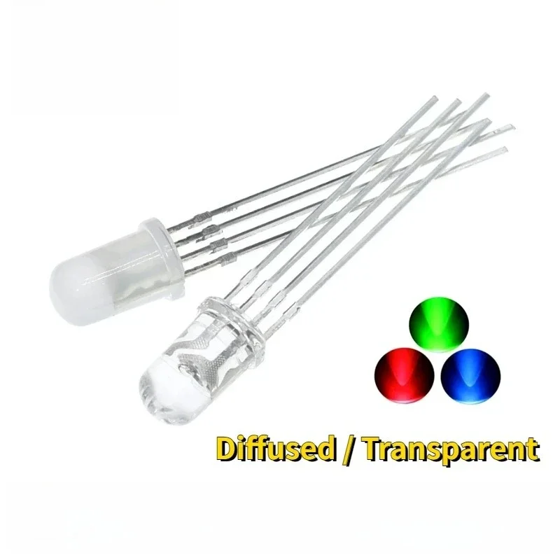 50PCS Light Emitting Diode 5mm F5 Cathode/Anode Diodes Diffused / Transparent Highlight  Full-color LED RGB Red Green Blue