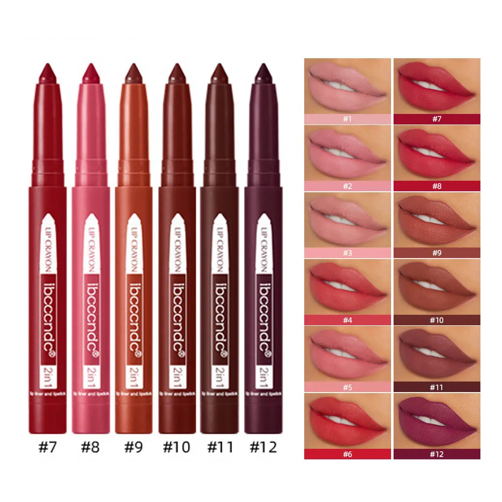 Lip Crayon 12 Colors Waterproof Lip Liner Pencil Matte Sexy Red Velvet Lipsticks for Women Make Up Long Lasting Cosmetics