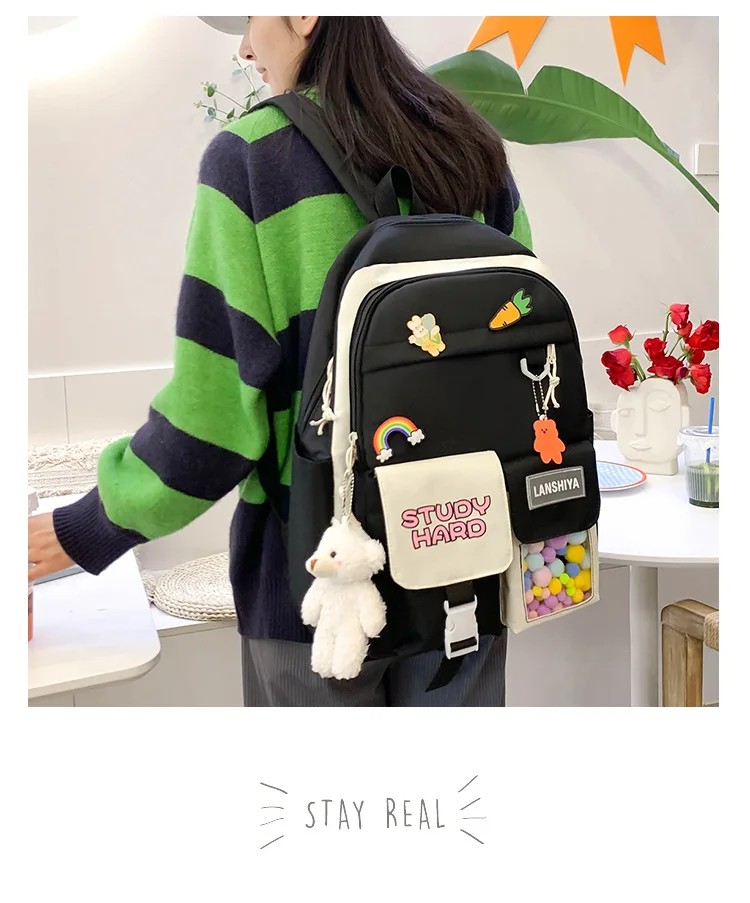 Nylon Packback Bags Women Bag Set with Pencil Bag Lunch Box Backbag 2022 New Student Shoulder Bag for School stylish eco friendly backpacks