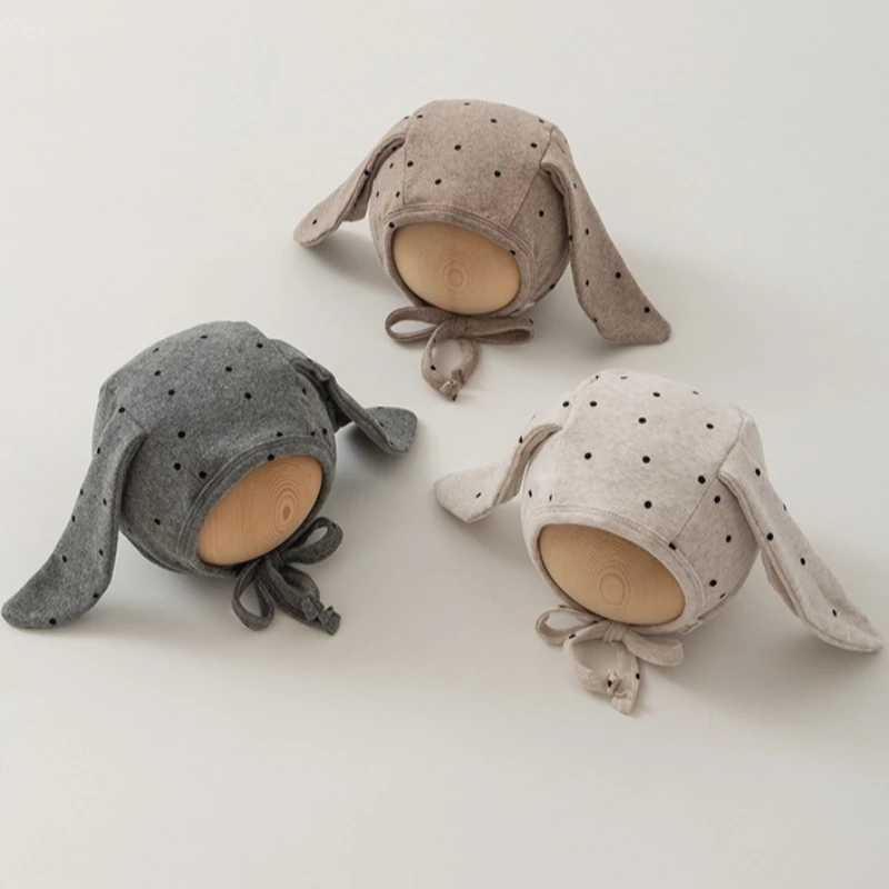 Winter Korean Newborn Hats Cute Rabbit Ear Beanie Caps for Boys Girls Cartoon Dot Bear Toddler Hat Infant Baby Photography Props