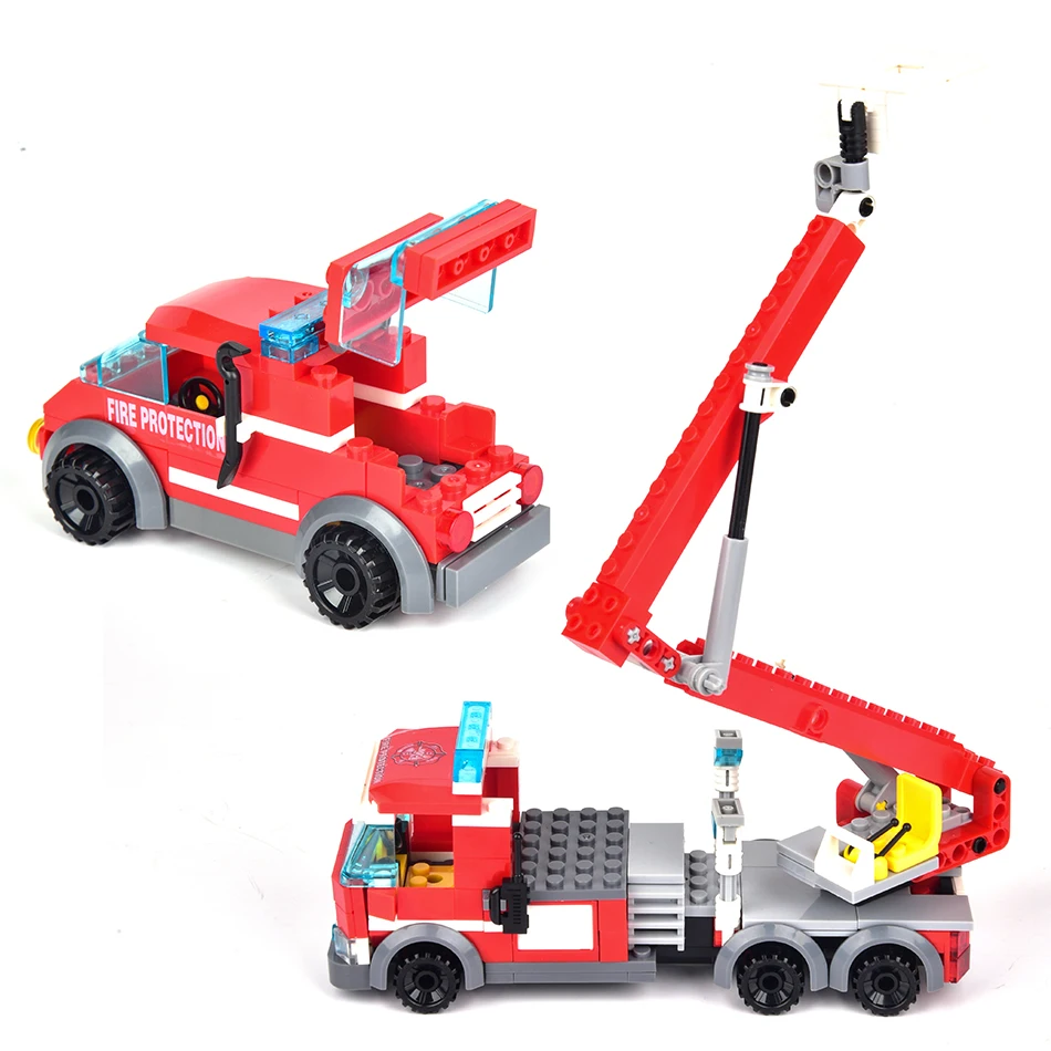Modèle de blocs de construction de caserne de pompiers pour enfants, briques de pompier, hélicoptère de camion, construction de ville, jouets cadeaux