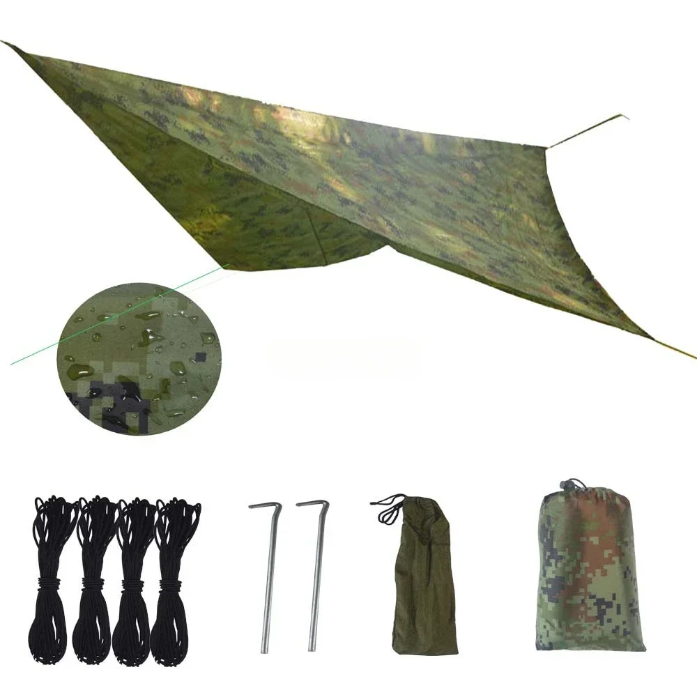 Multi-functional Canopy Tent Shelter Type for Camping and Survival Awning Tarp Tree Sunshade Floor Mat Garden Beach with Hammock 2