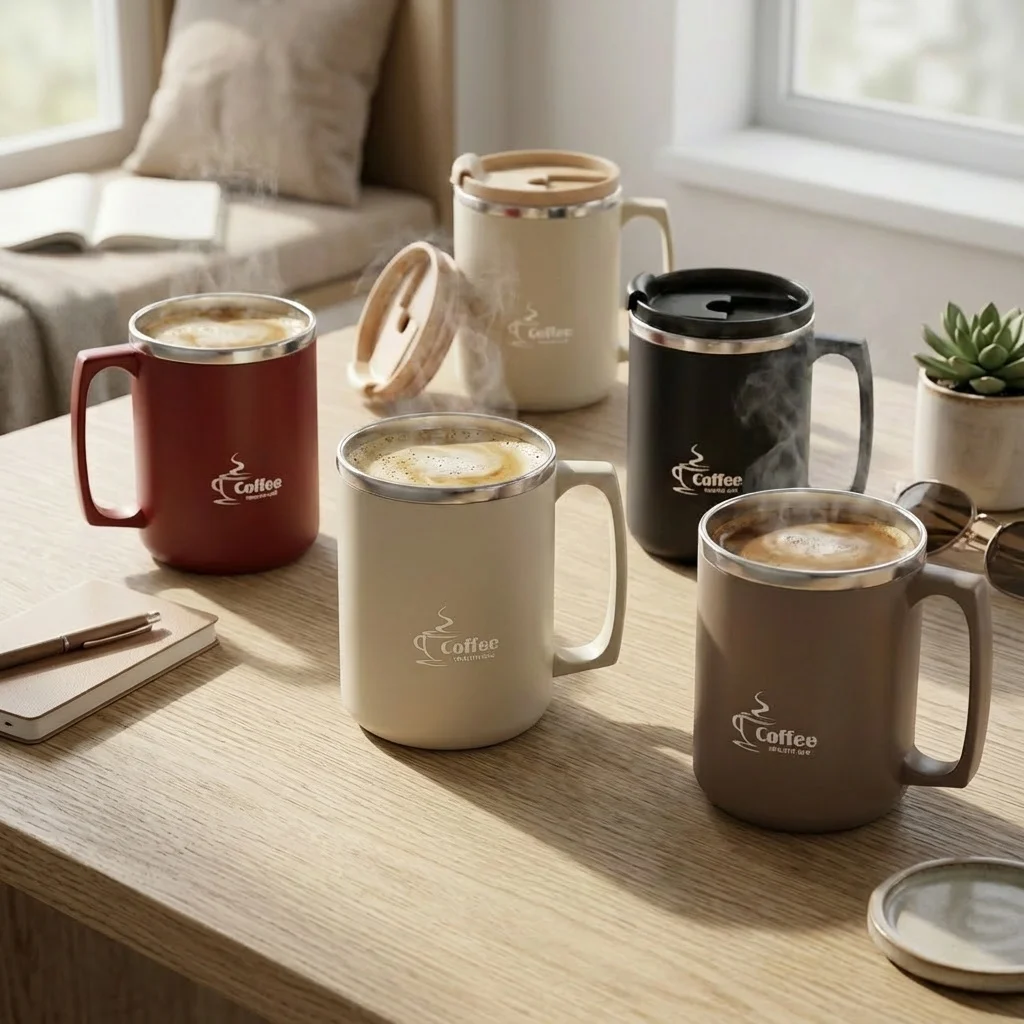 Insulated Stainless Steel Travel Mug with Handle and Leakproof Lid
