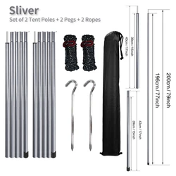 Adjustable Steel Tarp Poles Set with Pegs & Ropes for Sun Shelter and Camping Canopy (Set of 5 Sliver)