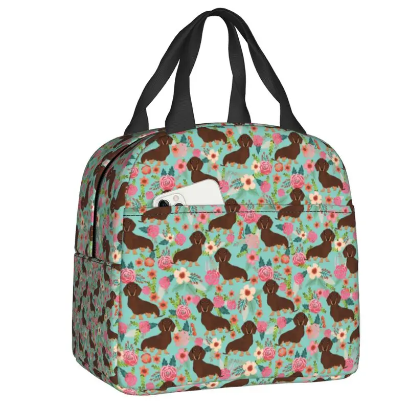 

Doxie Florals Dachshund Insulated Lunch Tote Bag Badger Sausage Dog Resuable Cooler Thermal Food Lunch Box Kids School Children