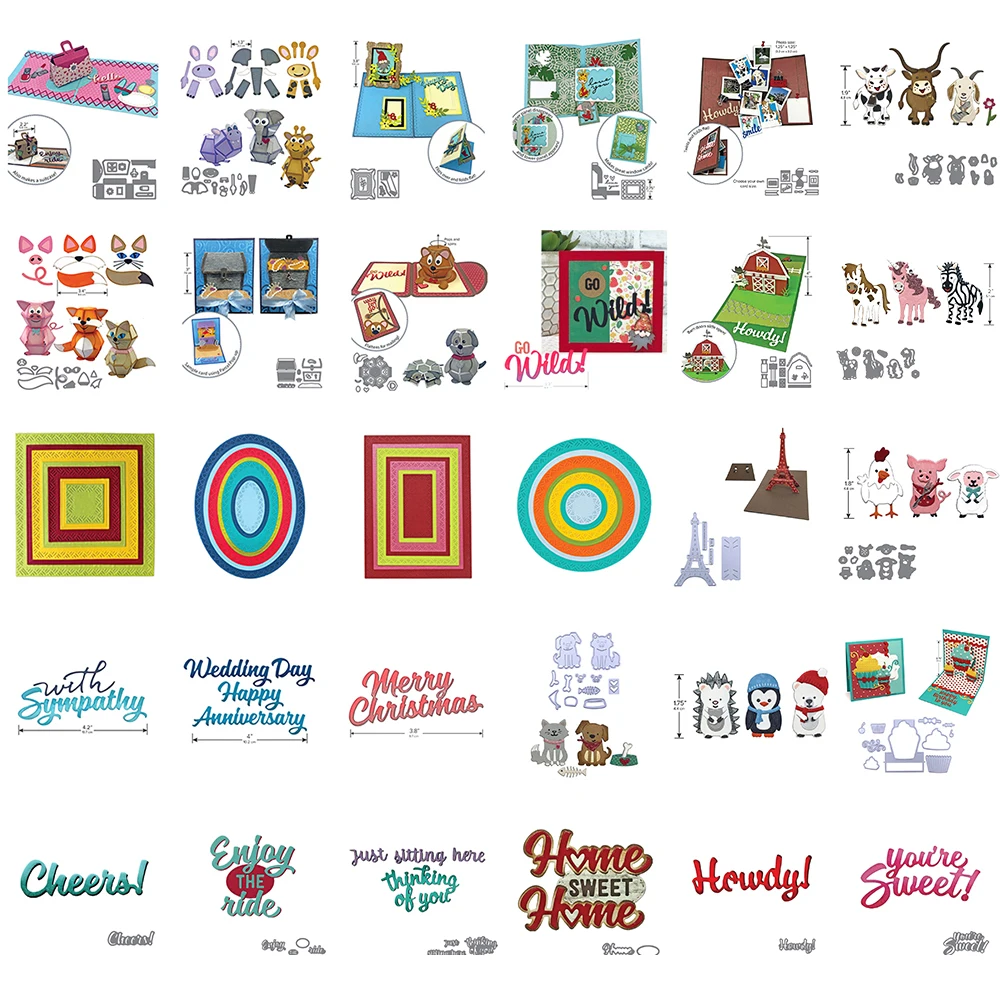 Metall-Stanzformen „Merry Christmas“ mit Tiermotiven (Pferd, Schaf, Schwein, Hund), Pop-up-Stanzformen, geschichtete Geometrieformen für DIY-Papierkarten